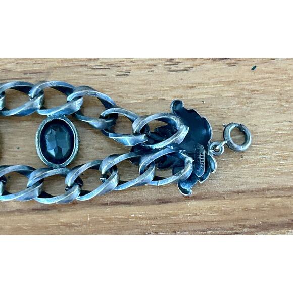 Vintage Joseff Hollywood Statement Bracelet Blue Crystals Antique Silvertone - Picture 10 of 12